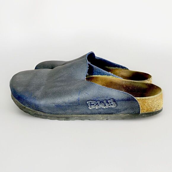 Birkenstock Birki's Amsterdam Clogs Navy Leather Upper. Size 39/8 USA Narrow/Med - Picture 5 of 8